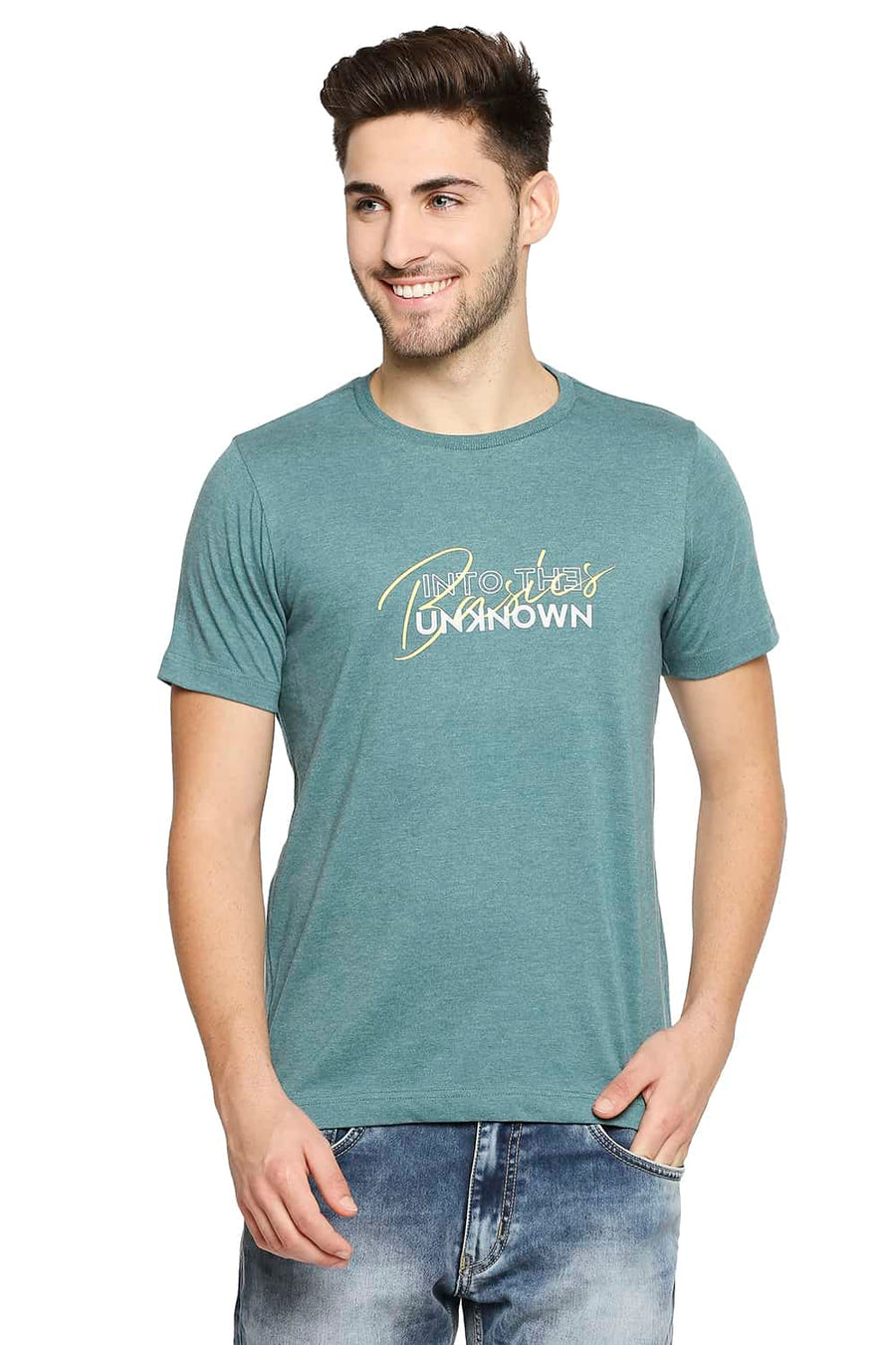 BASICS MUSCLE FIT STROM GREEN CREW NECK T-SHIRT