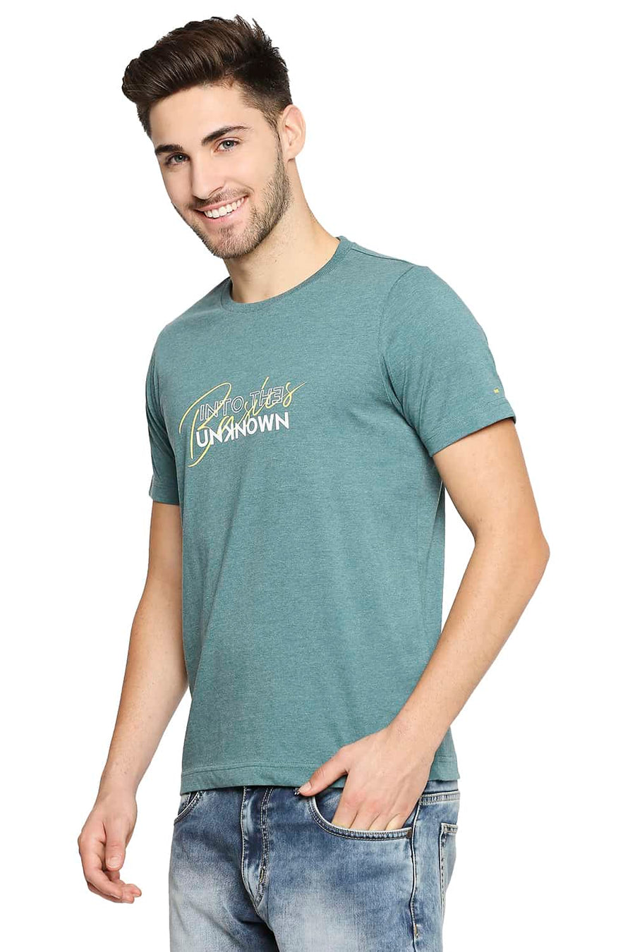 BASICS MUSCLE FIT STROM GREEN CREW NECK T-SHIRT