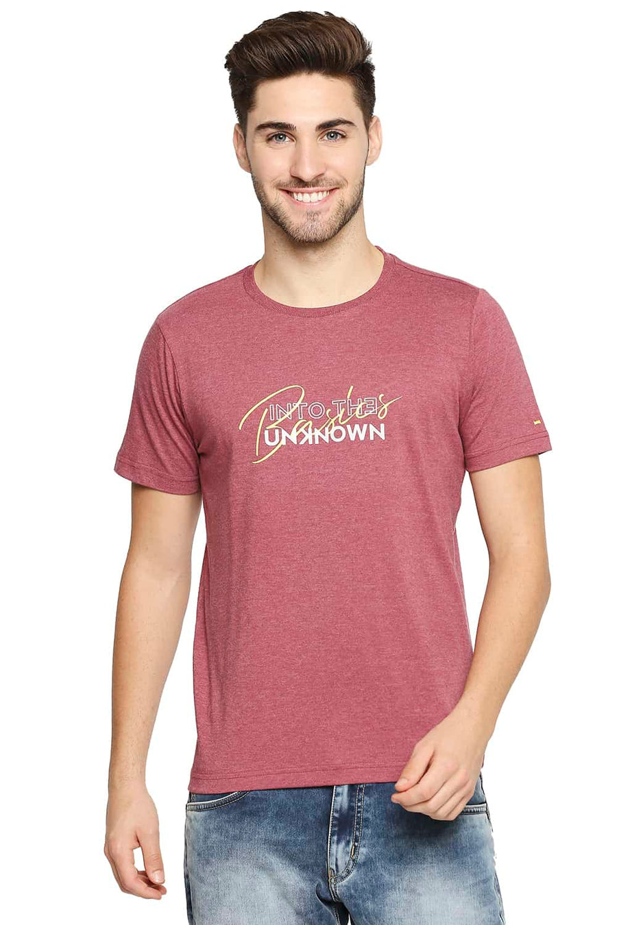 BASICS MUSCLE FIT RHODENDRON RED CREW NECK T-SHIRT