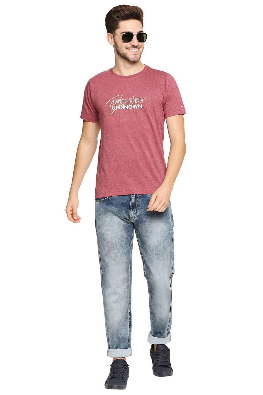 BASICS MUSCLE FIT RHODENDRON RED CREW NECK T-SHIRT