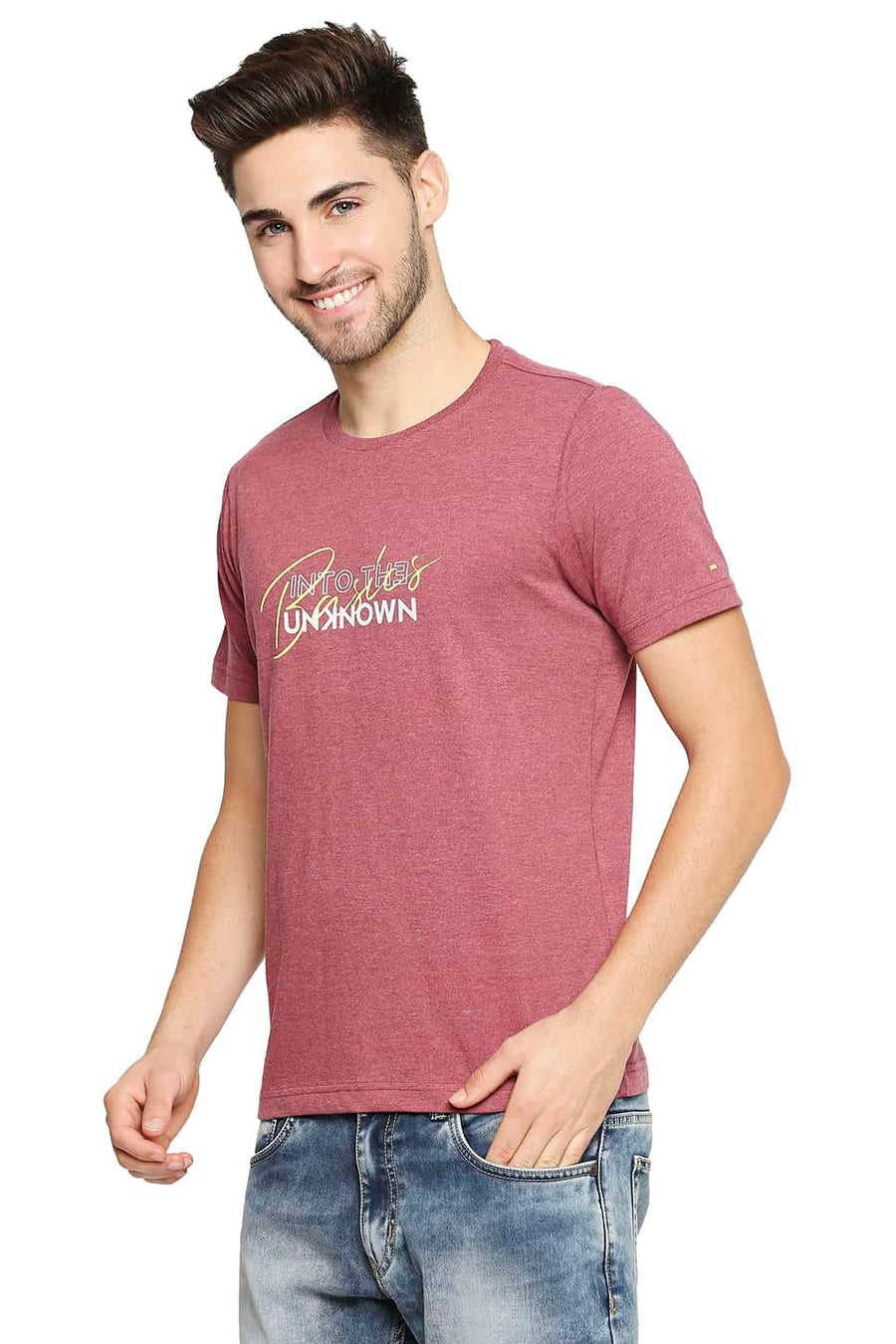 BASICS MUSCLE FIT RHODENDRON RED CREW NECK T-SHIRT