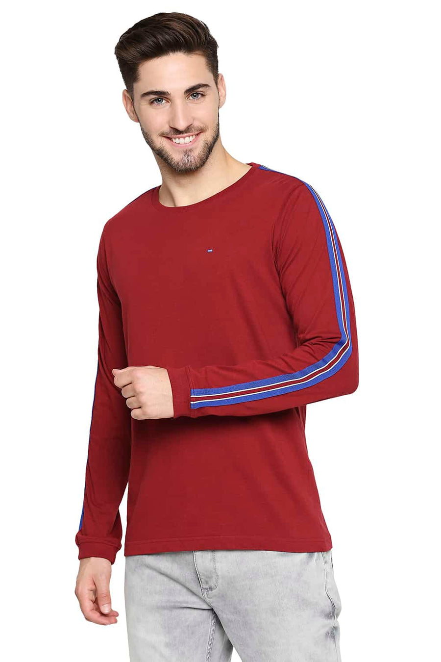 BASICS MUSCLE FIT RHUBARB RED CREW NECK T-SHIRT