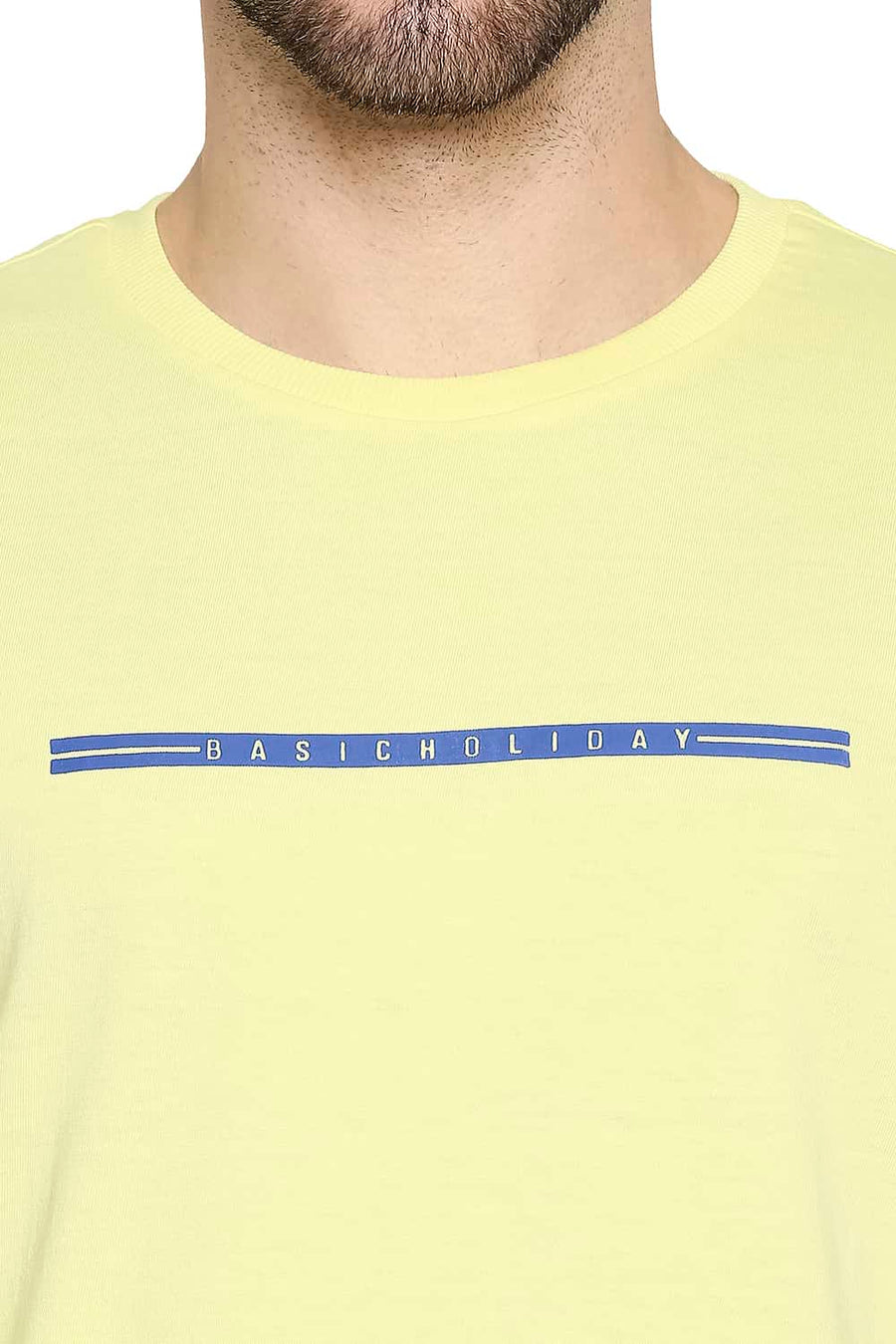 BASICS MUSCLE FIT YELLOW PEAR CREW NECK T-SHIRT