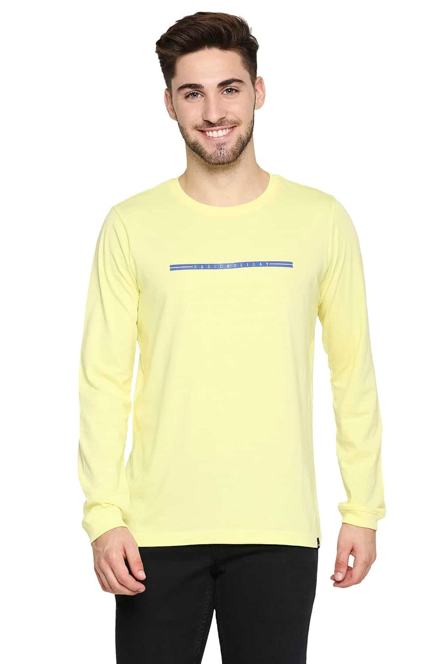 BASICS MUSCLE FIT YELLOW PEAR CREW NECK T-SHIRT
