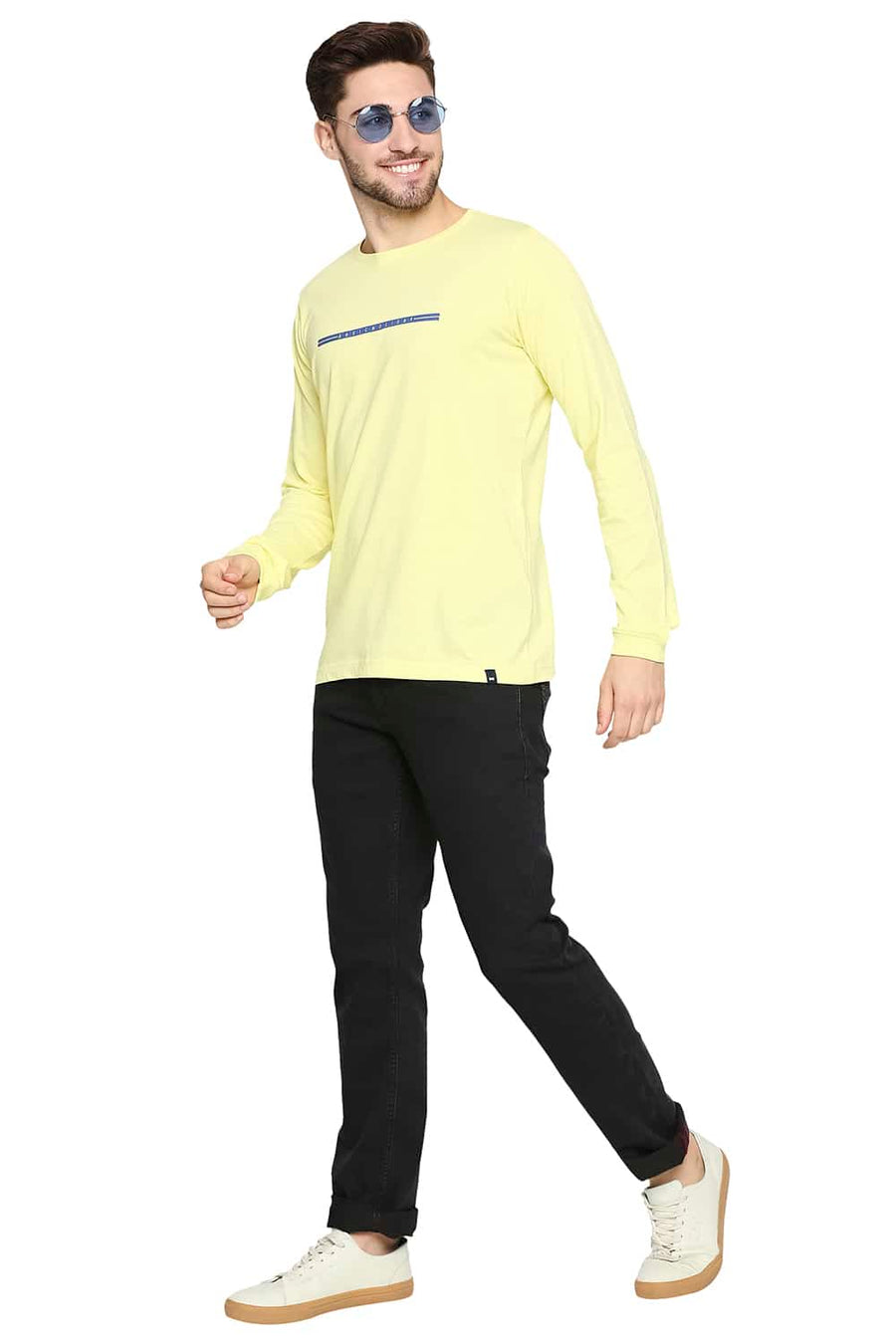 BASICS MUSCLE FIT YELLOW PEAR CREW NECK T-SHIRT