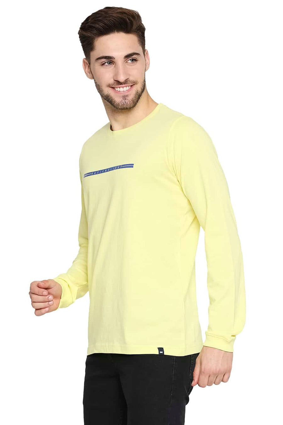 BASICS MUSCLE FIT YELLOW PEAR CREW NECK T-SHIRT