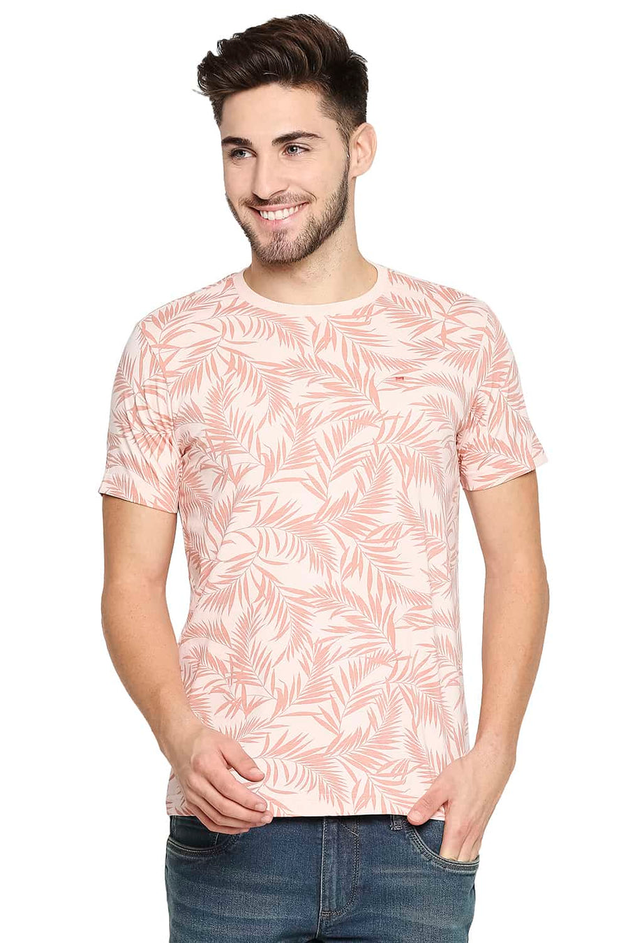 BASICS MUSCLE FIT PINK SALT CREW NECK T-SHIRT