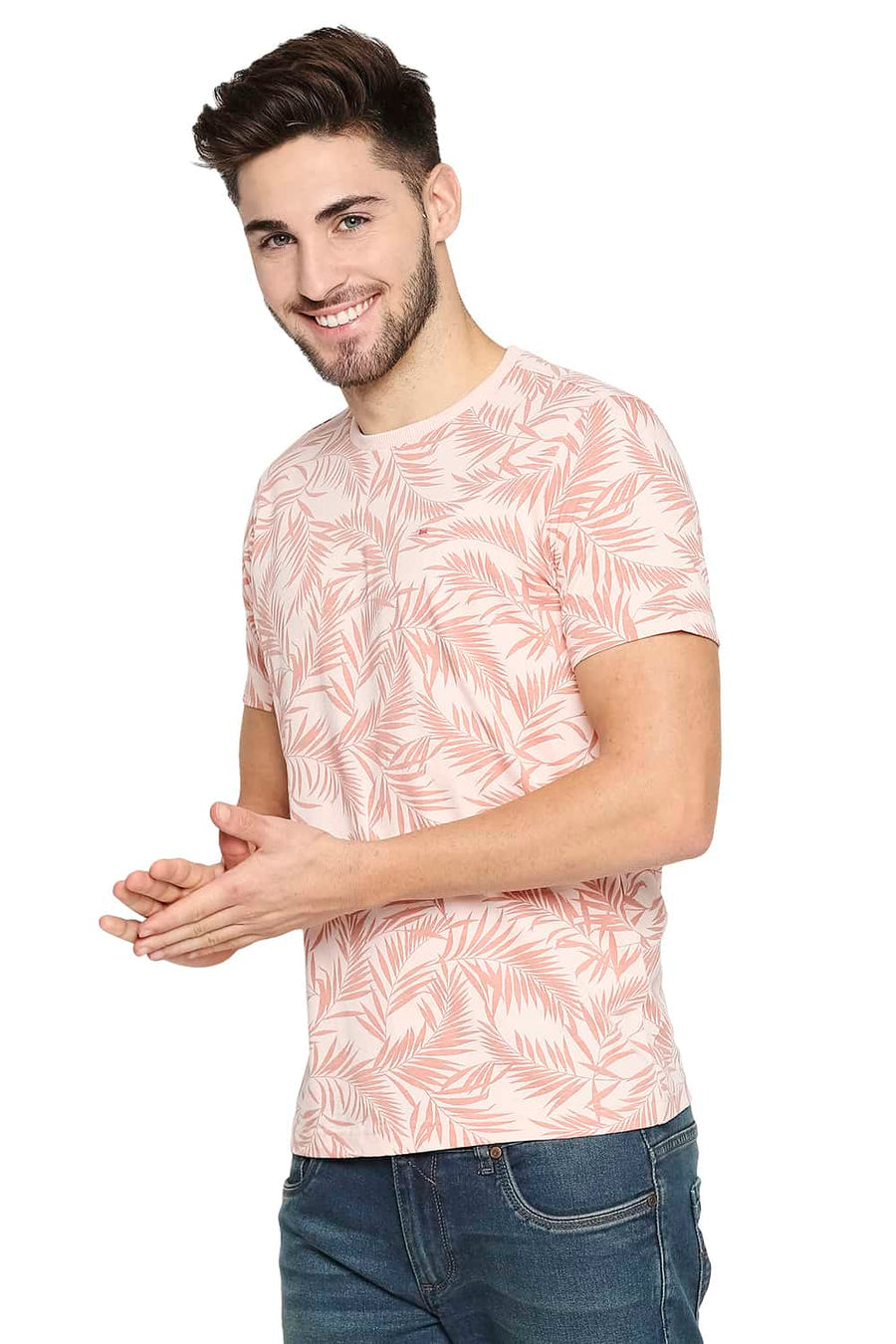 BASICS MUSCLE FIT PINK SALT CREW NECK T-SHIRT