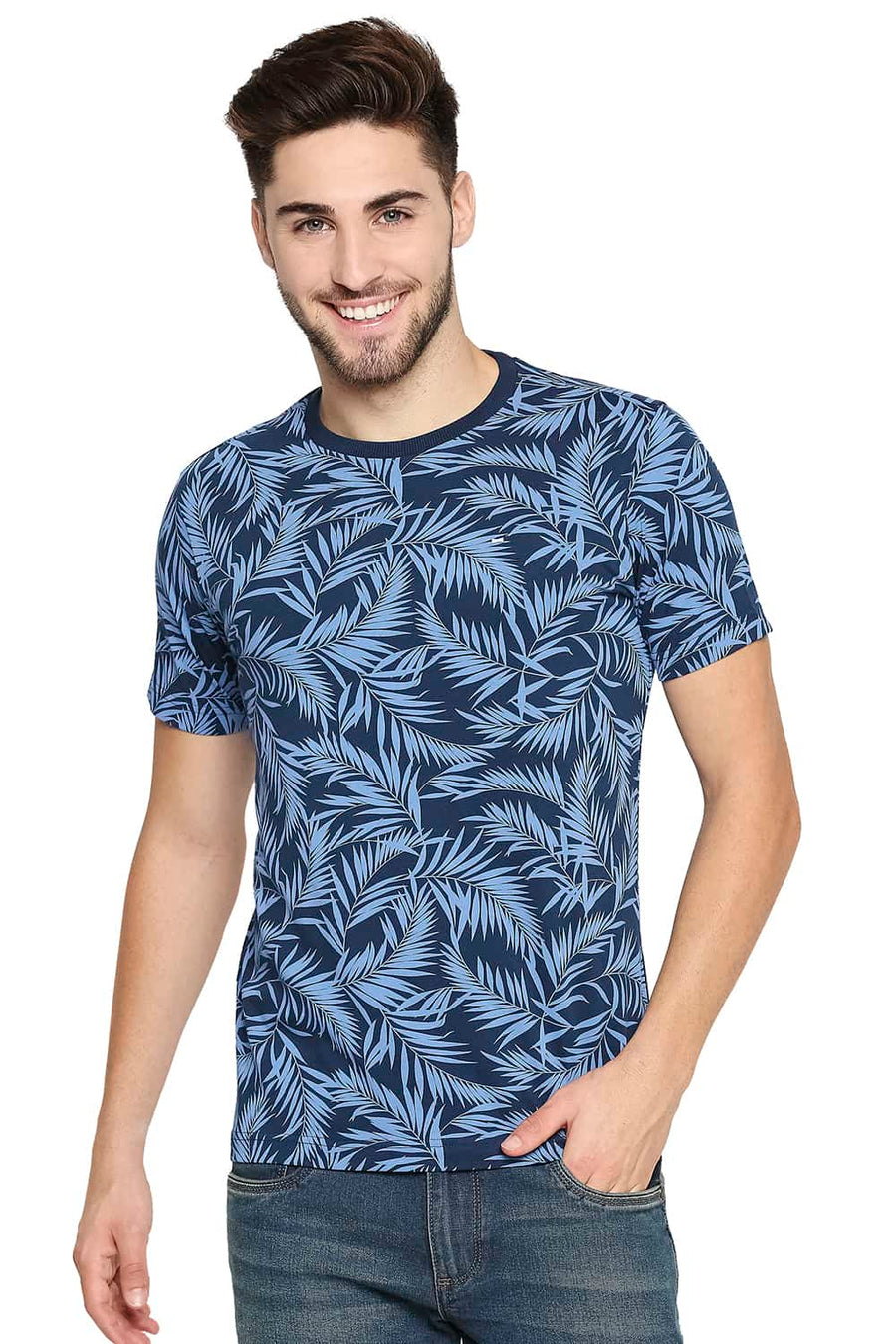BASICS MUSCLE FIT BLUE OPAL CREW NECK T-SHIRT
