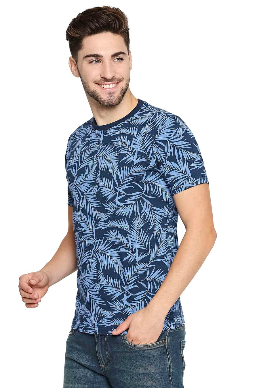 BASICS MUSCLE FIT BLUE OPAL CREW NECK T-SHIRT