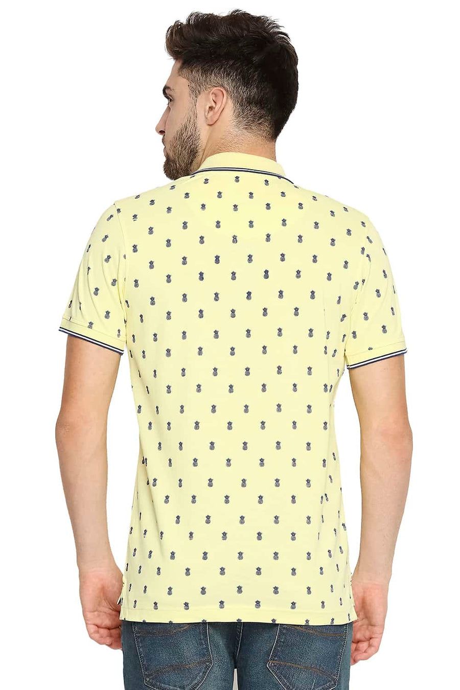 BASICS MUSCLE FIT YELLOW IRIS PRINTED POLO T-SHIRT