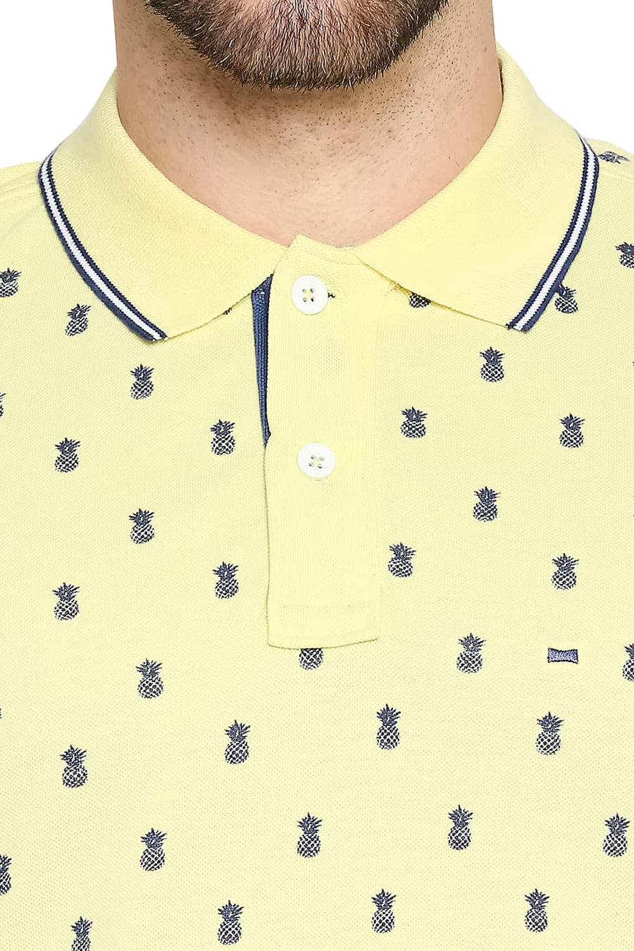 BASICS MUSCLE FIT YELLOW IRIS PRINTED POLO T-SHIRT