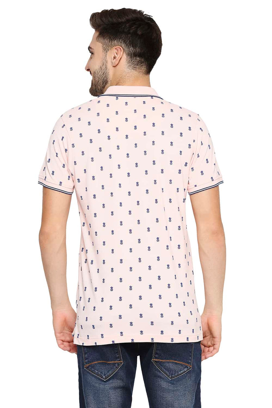 BASICS MUSCLE FIT GOSSAMER PINK PRINTED POLO T-SHIRT