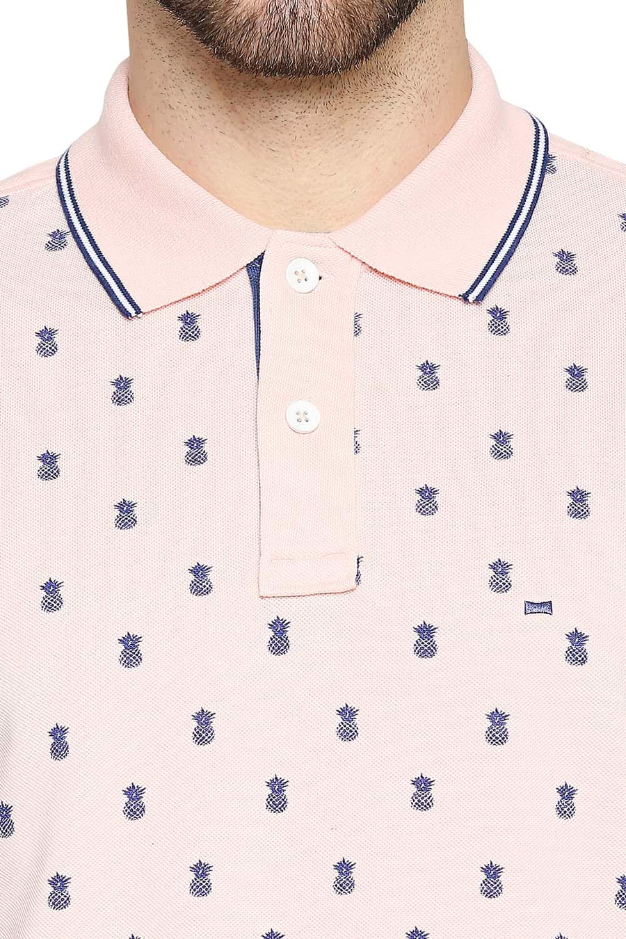BASICS MUSCLE FIT GOSSAMER PINK PRINTED POLO T-SHIRT