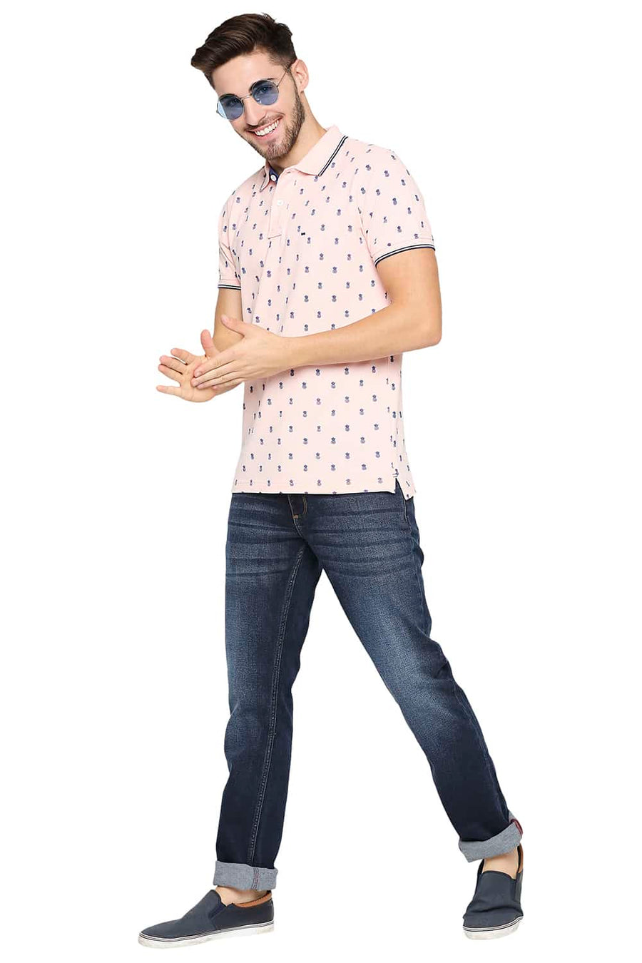 BASICS MUSCLE FIT GOSSAMER PINK PRINTED POLO T-SHIRT
