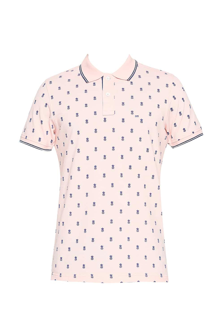 BASICS MUSCLE FIT GOSSAMER PINK PRINTED POLO T-SHIRT