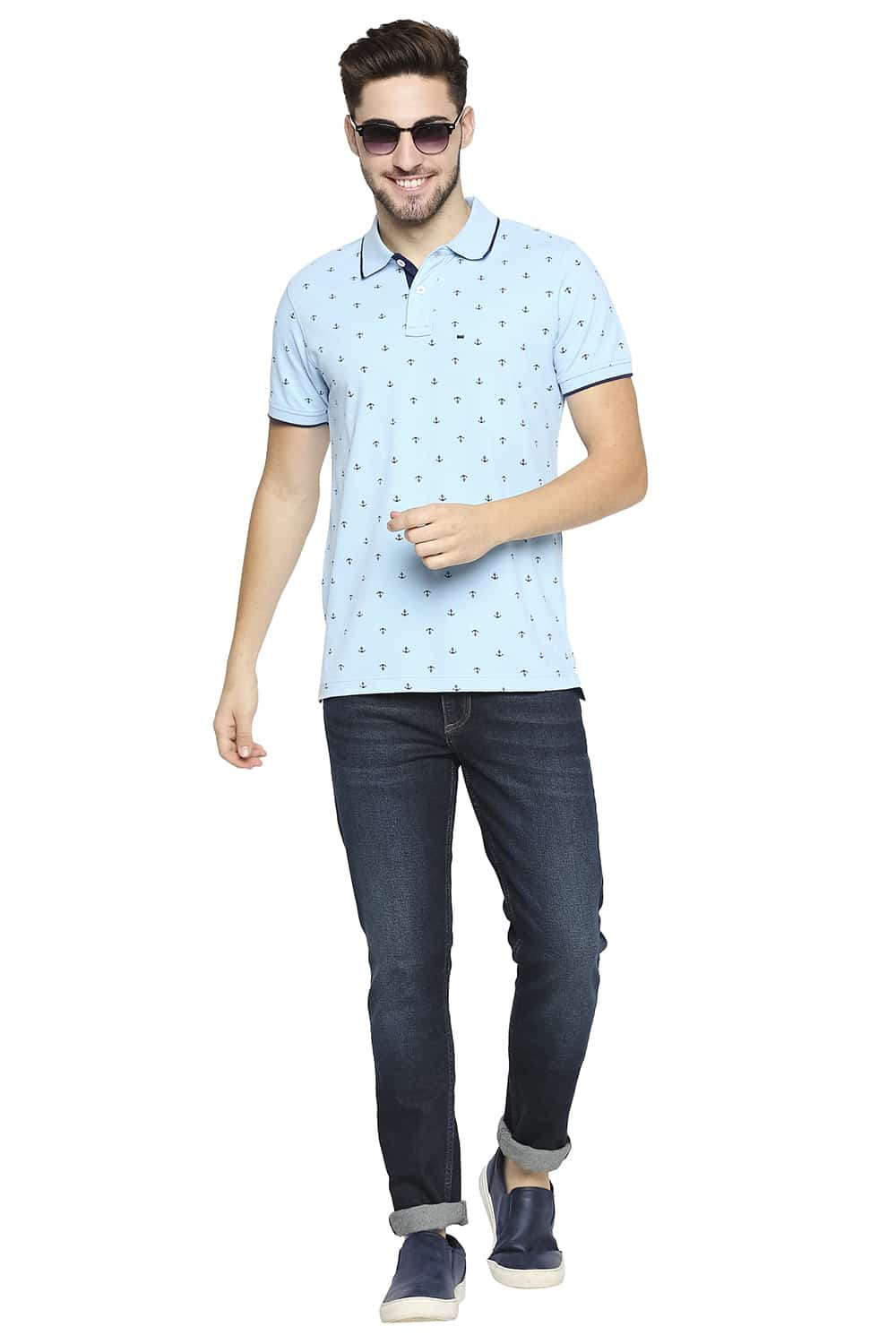 BASICS MUSCLE FIT PRINTED POLO T-SHIRT