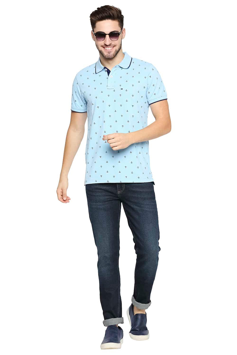 BASICS MUSCLE FIT PRINTED POLO T-SHIRT