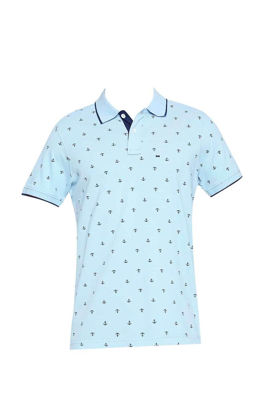 BASICS MUSCLE FIT AIRY BLUE PRINTED POLO T-SHIRT