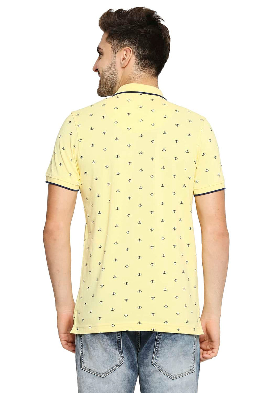 BASICS MUSCLE FIT SUNSHINE YELLOW PRINTED POLO T-SHIRT