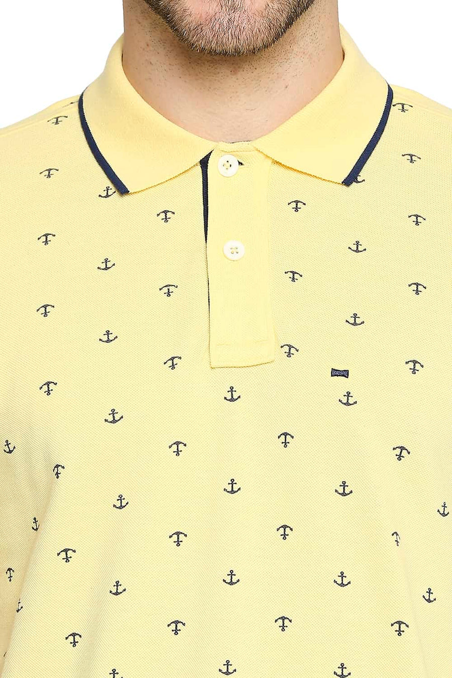 BASICS MUSCLE FIT SUNSHINE YELLOW PRINTED POLO T-SHIRT