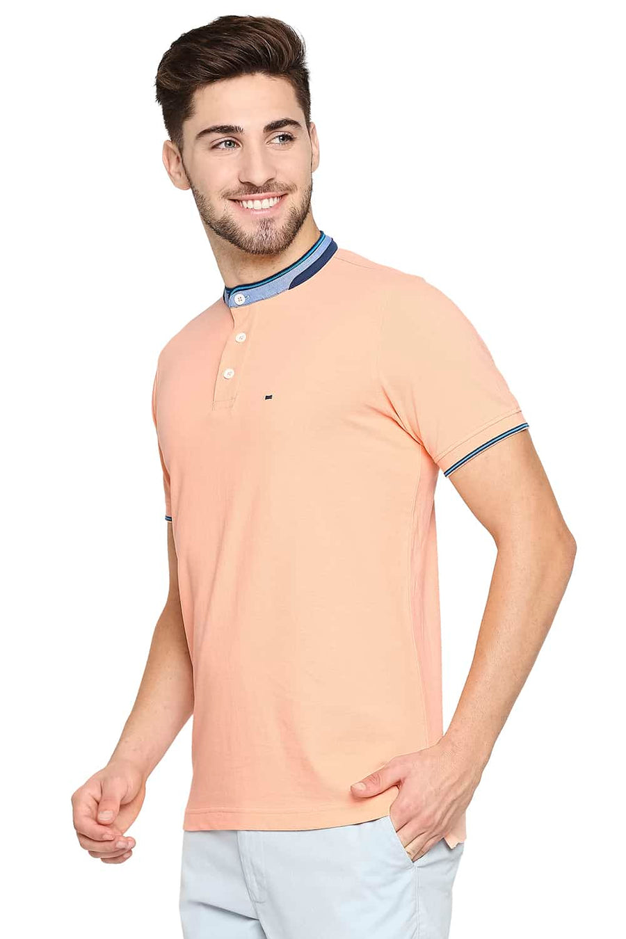 BASICS MUSCLE FIT PEACH PEARL POLO T-SHIRT