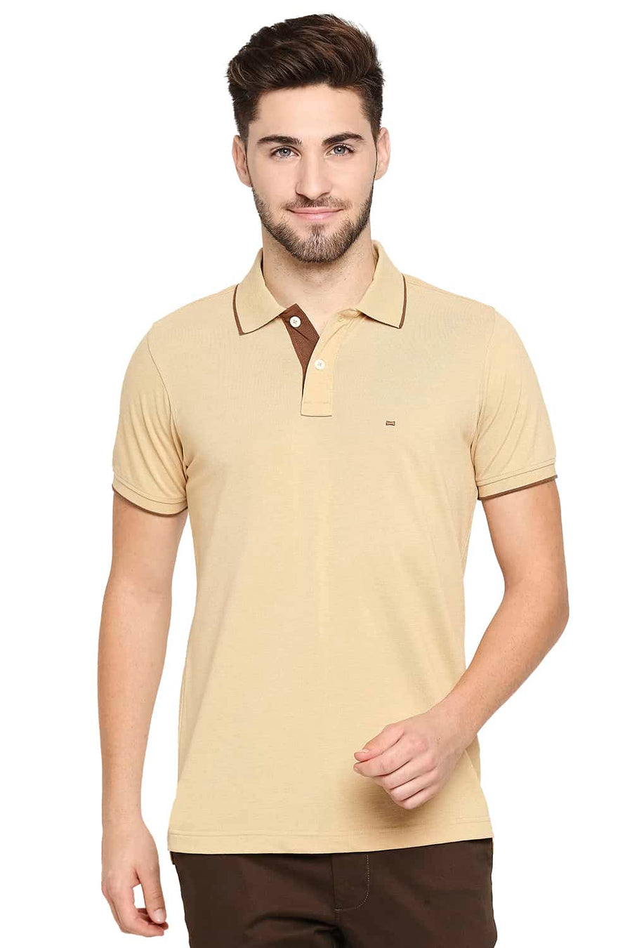 BASICS MUSCLE FIT ECRU SAND HEATHER POLO T-SHIRT