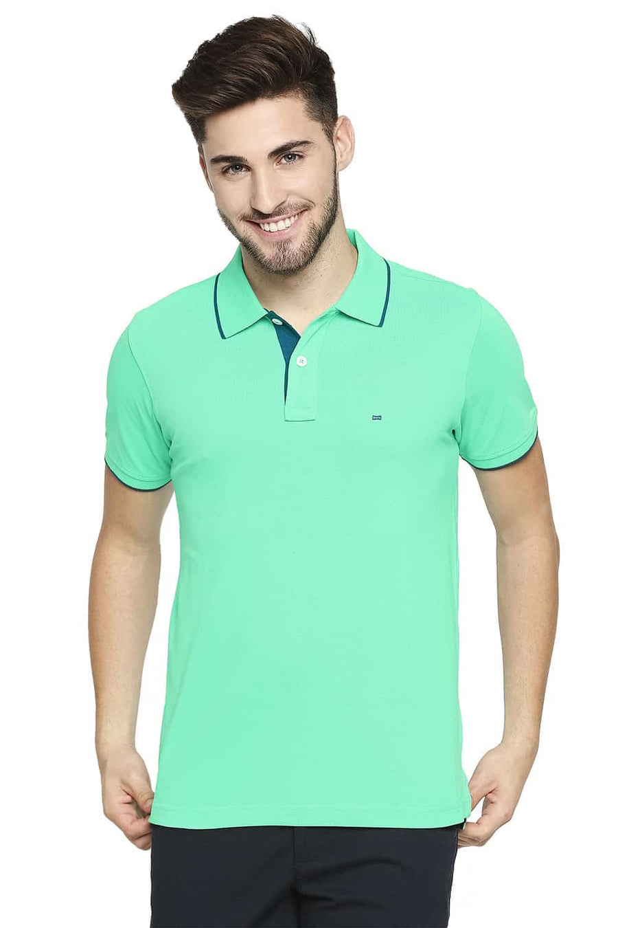 BASICS MUSCLE FIT MINT LEAF GREEN POLO T-SHIRT