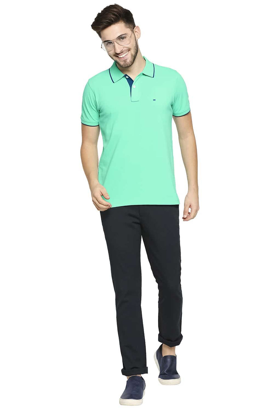 BASICS MUSCLE FIT MINT LEAF GREEN POLO T-SHIRT