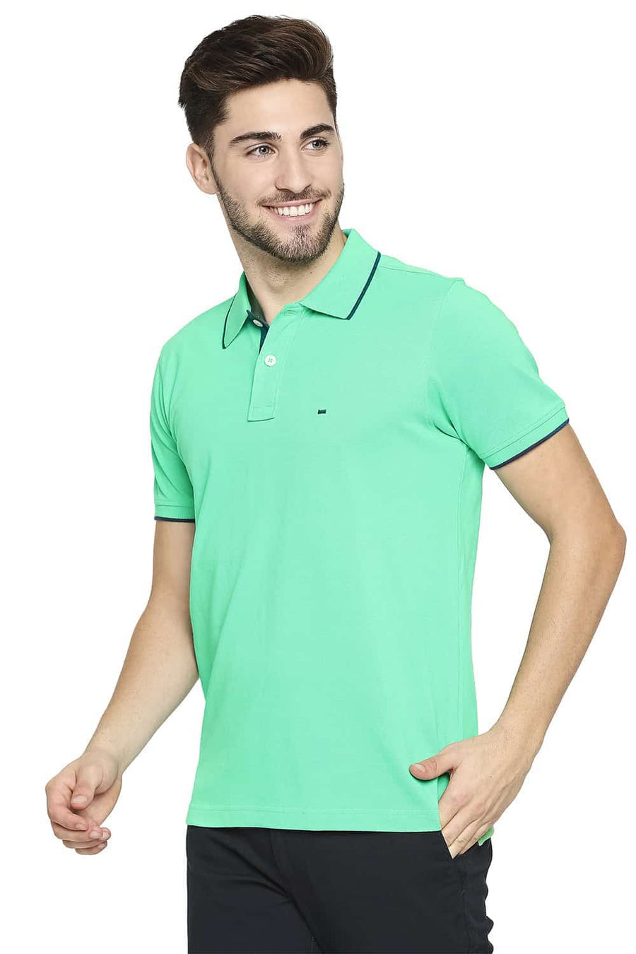 BASICS MUSCLE FIT MINT LEAF GREEN POLO T-SHIRT