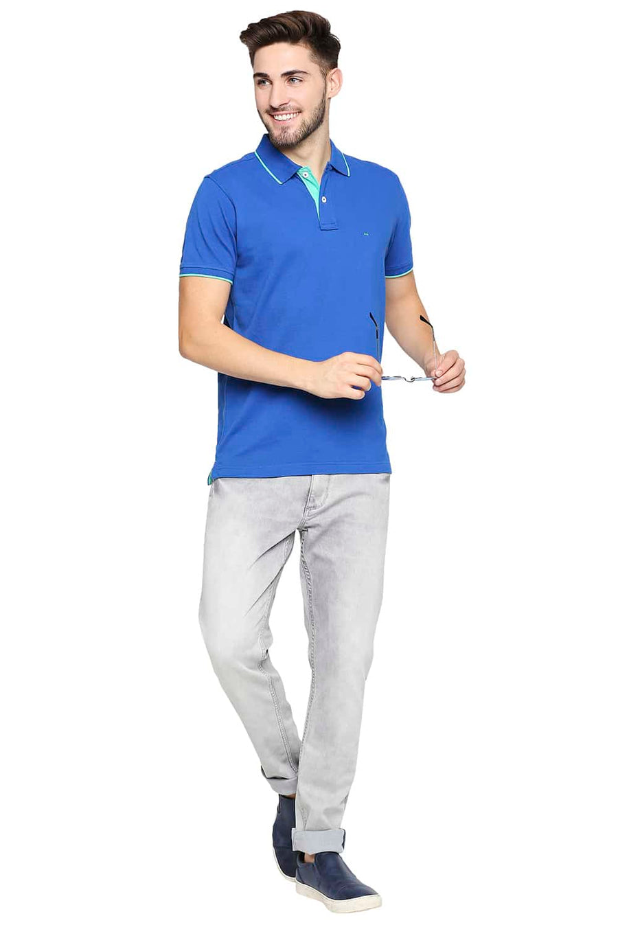 BASICS MUSCLE FIT LAPIS BLUE POLO T-SHIRT