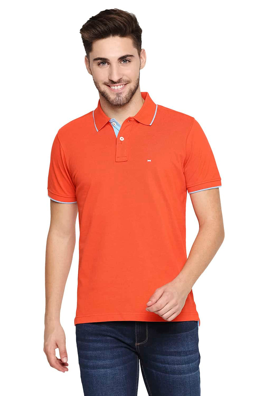 BASICS MUSCLE FIT FIESTA RED POLO T-SHIRT