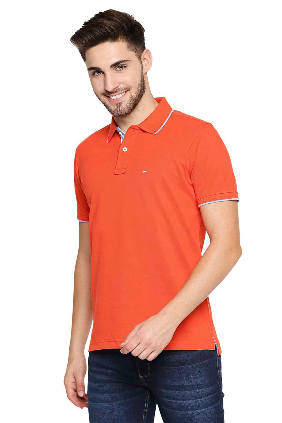 BASICS MUSCLE FIT FIESTA RED POLO T-SHIRT