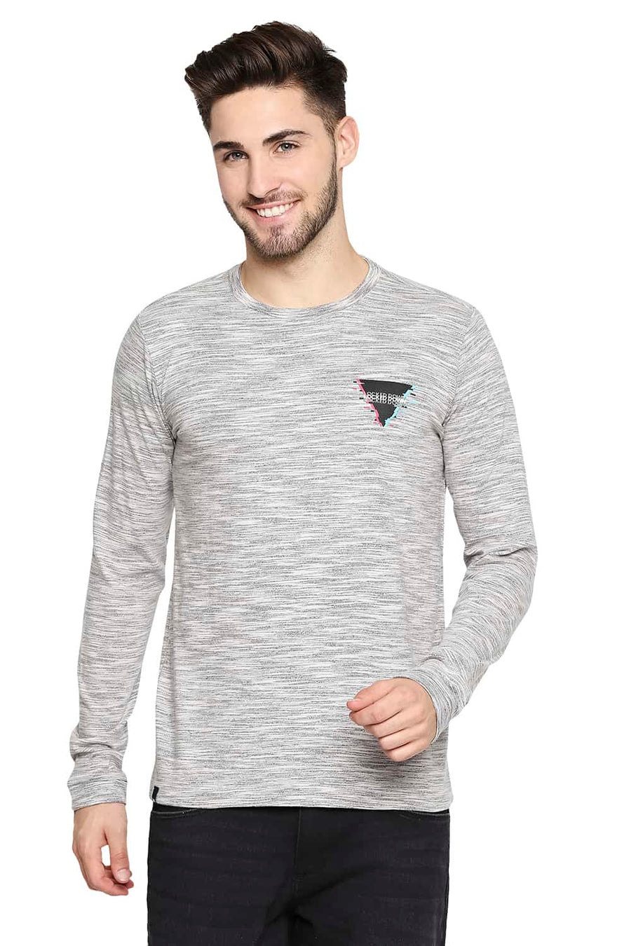 BASICS MUSCLE FIT VAPOUR GREY CREW NECK T-SHIRT