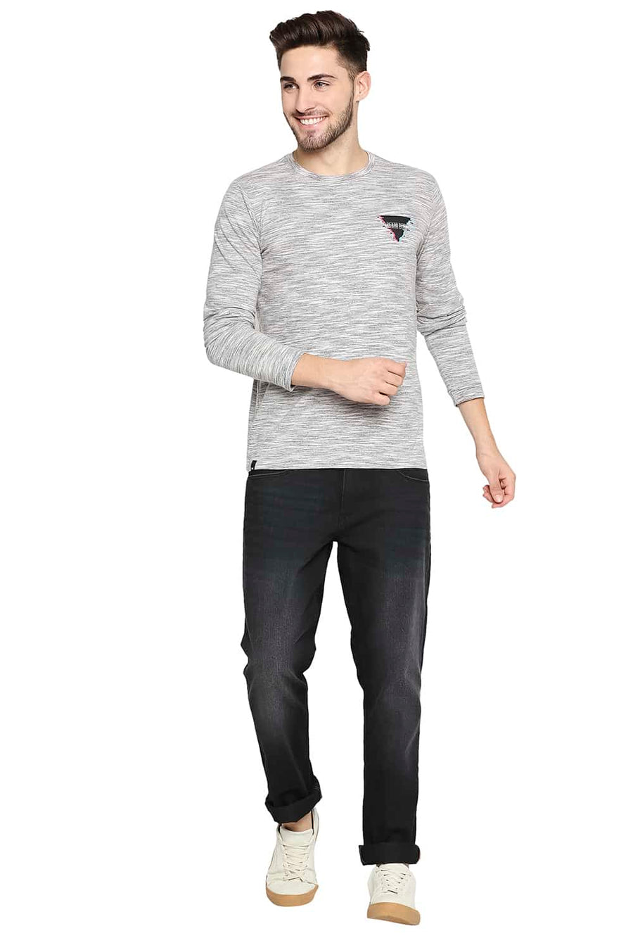 BASICS MUSCLE FIT VAPOUR GREY CREW NECK T-SHIRT