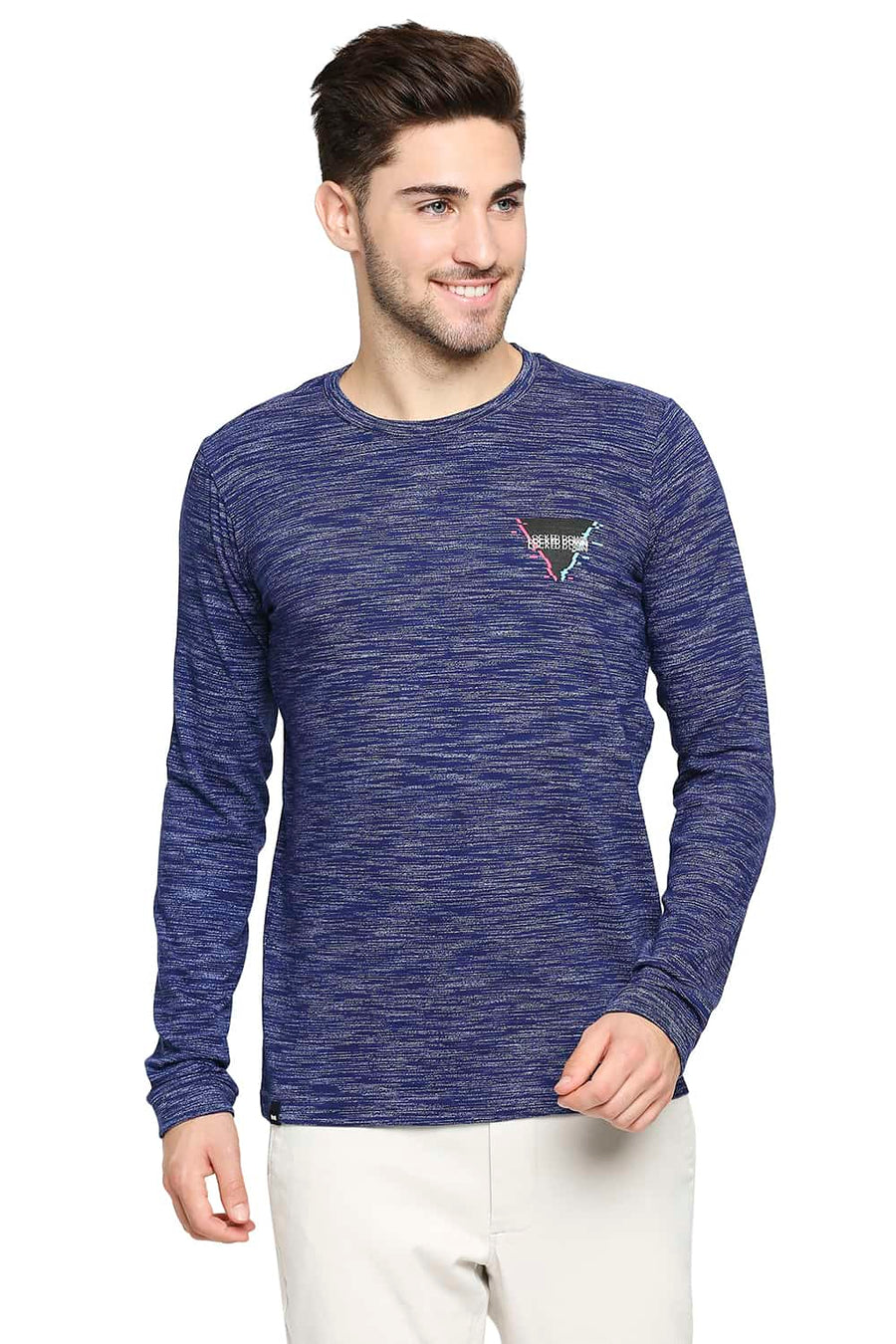 BASICS MUSCLE FIT BLUE QUARTZ CREW NECK T-SHIRT
