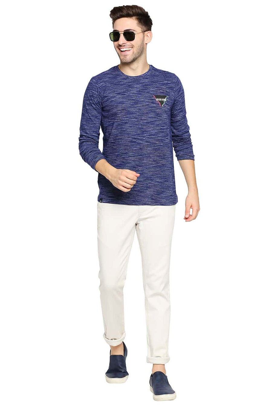 BASICS MUSCLE FIT BLUE QUARTZ CREW NECK T-SHIRT