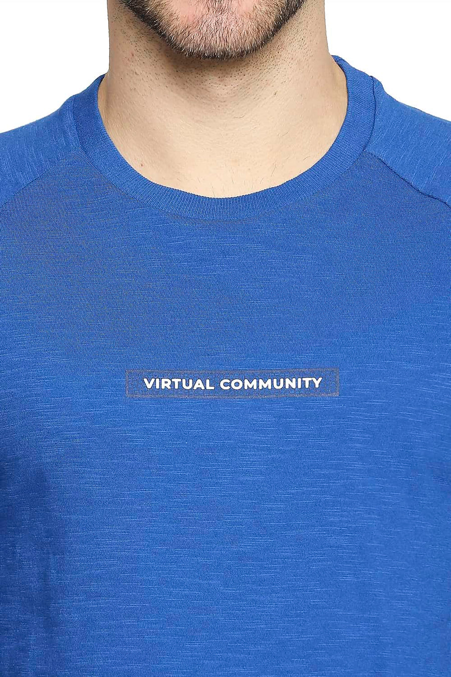 BASICS MUSCLE FIT CLASSIC BLUE CREW NECK T-SHIRT