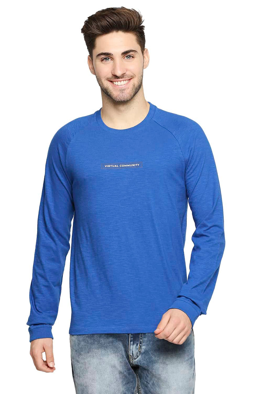BASICS MUSCLE FIT CLASSIC BLUE CREW NECK T-SHIRT