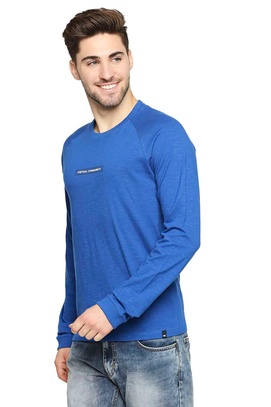 BASICS MUSCLE FIT CLASSIC BLUE CREW NECK T-SHIRT