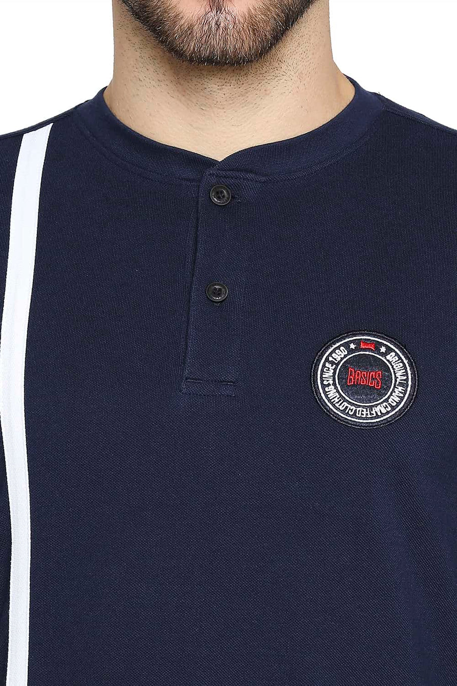 BASICS MUSCLE FIT DRESS BLUES HENLEY T-SHIRT