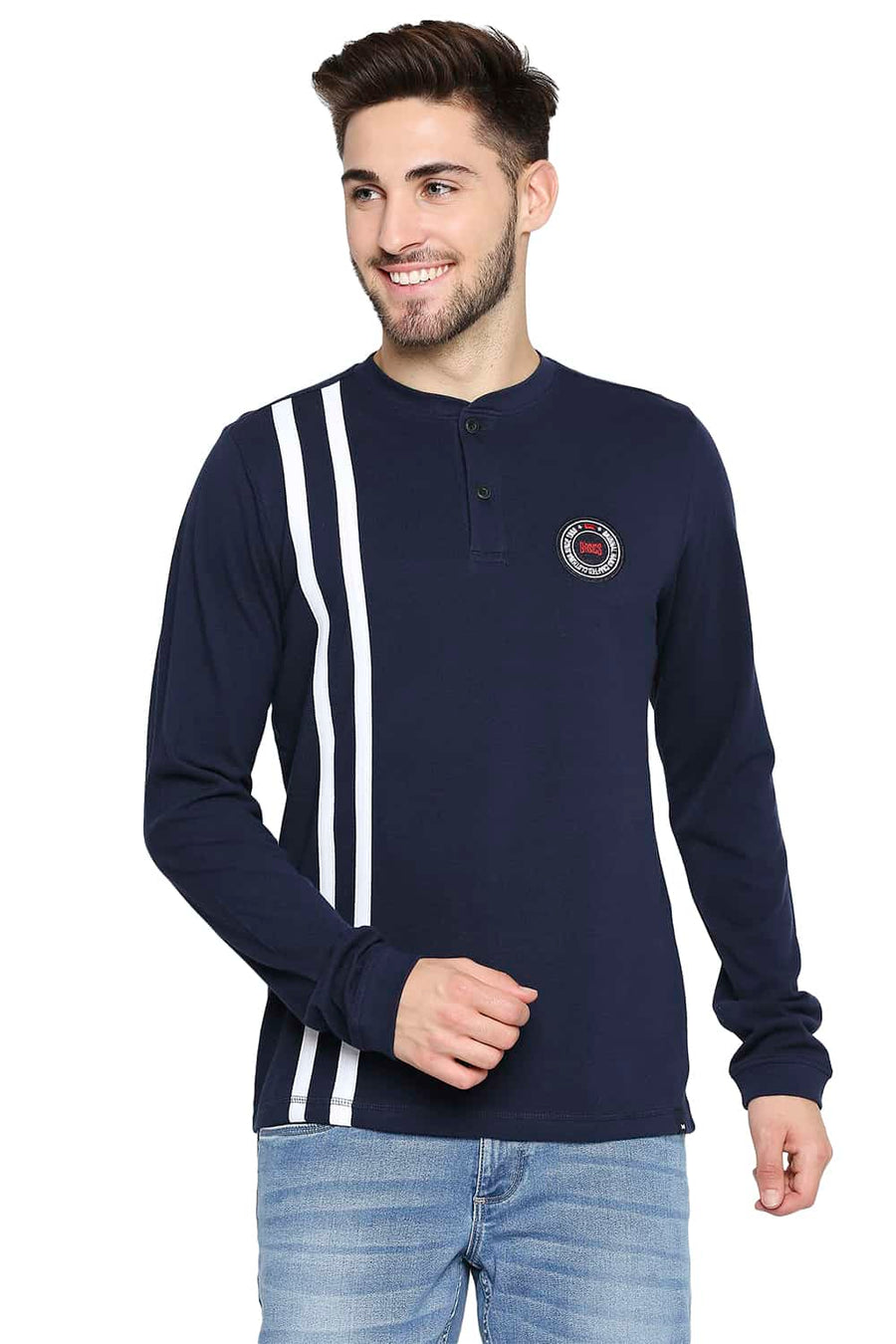 BASICS MUSCLE FIT DRESS BLUES HENLEY T-SHIRT