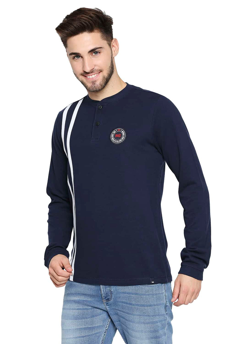 BASICS MUSCLE FIT DRESS BLUES HENLEY T-SHIRT