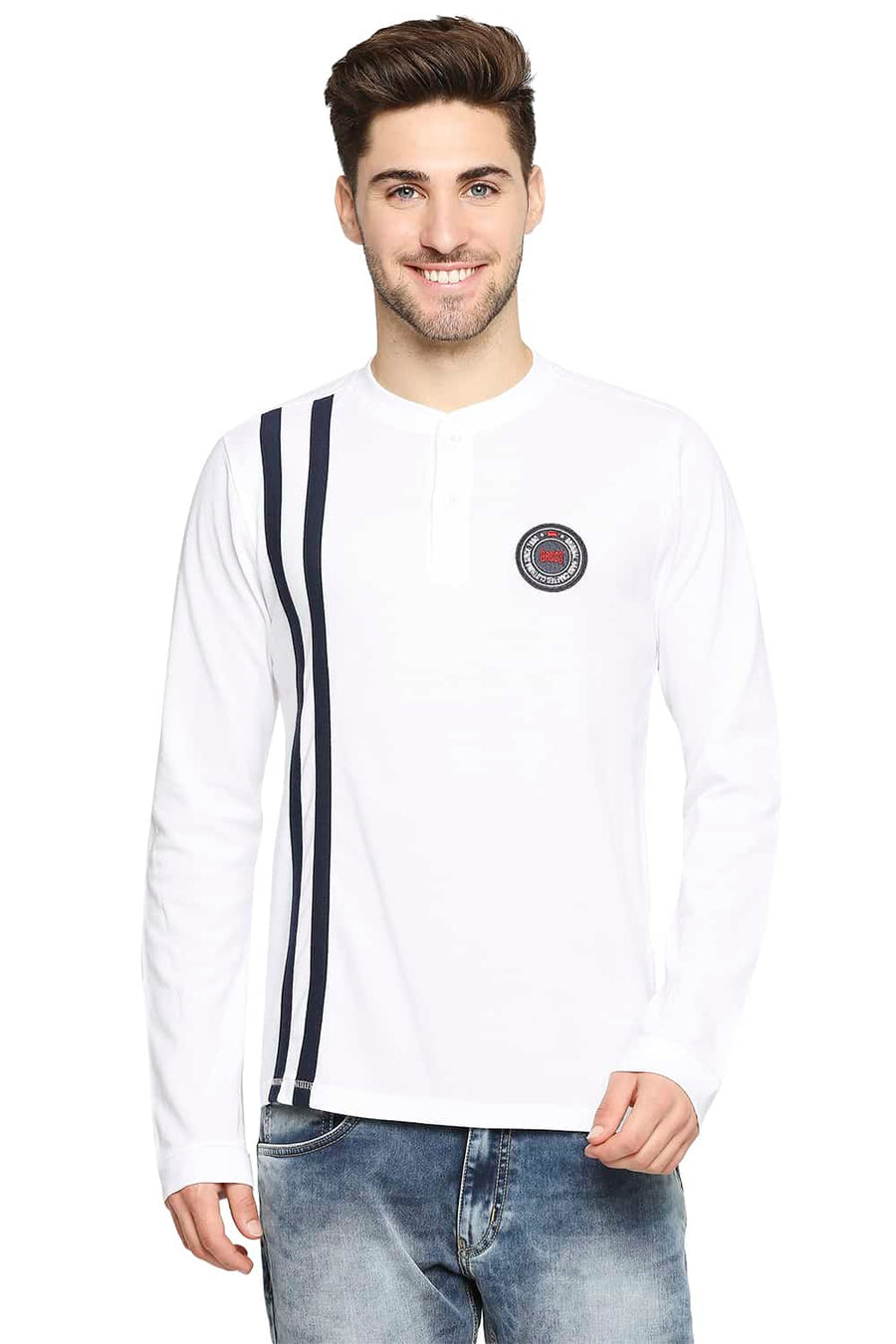 BASICS MUSCLE FIT BRIGHT WHITE HENLEY T-SHIRT