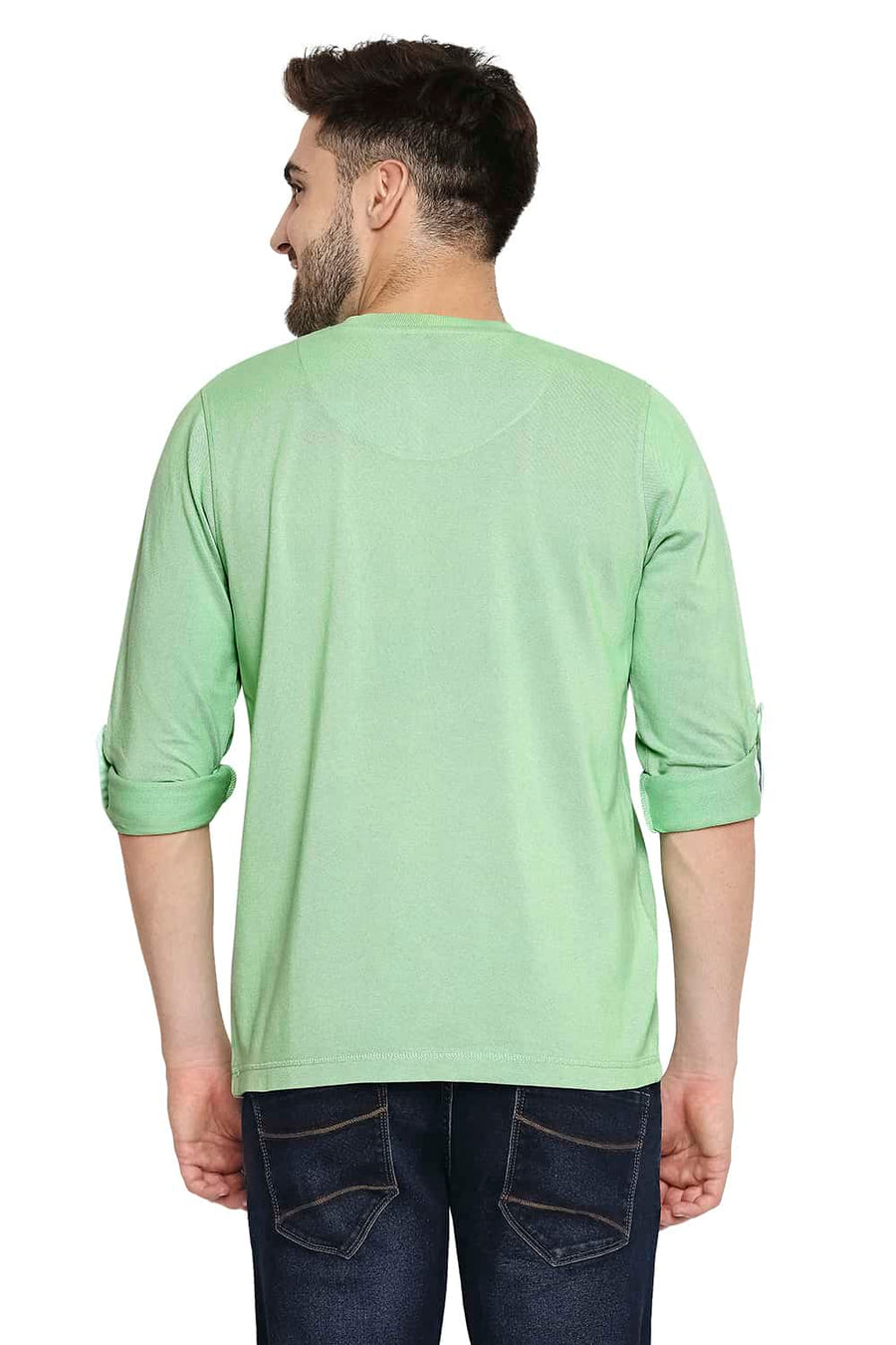 BASICS MUSCLE FIT JADESHEEN GREEN HENLEY T-SHIRT