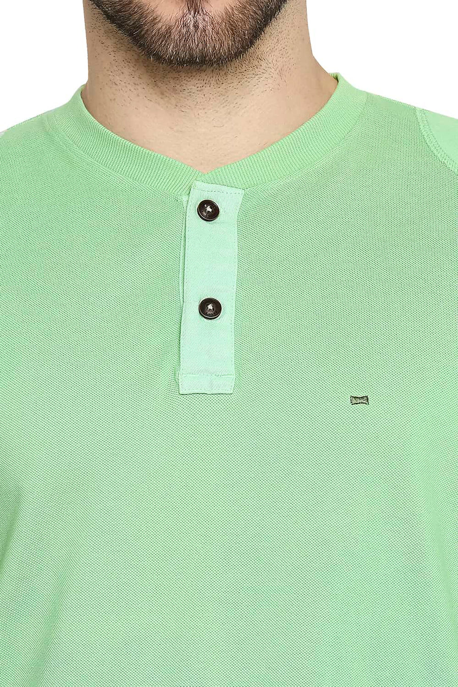 BASICS MUSCLE FIT JADESHEEN GREEN HENLEY T-SHIRT