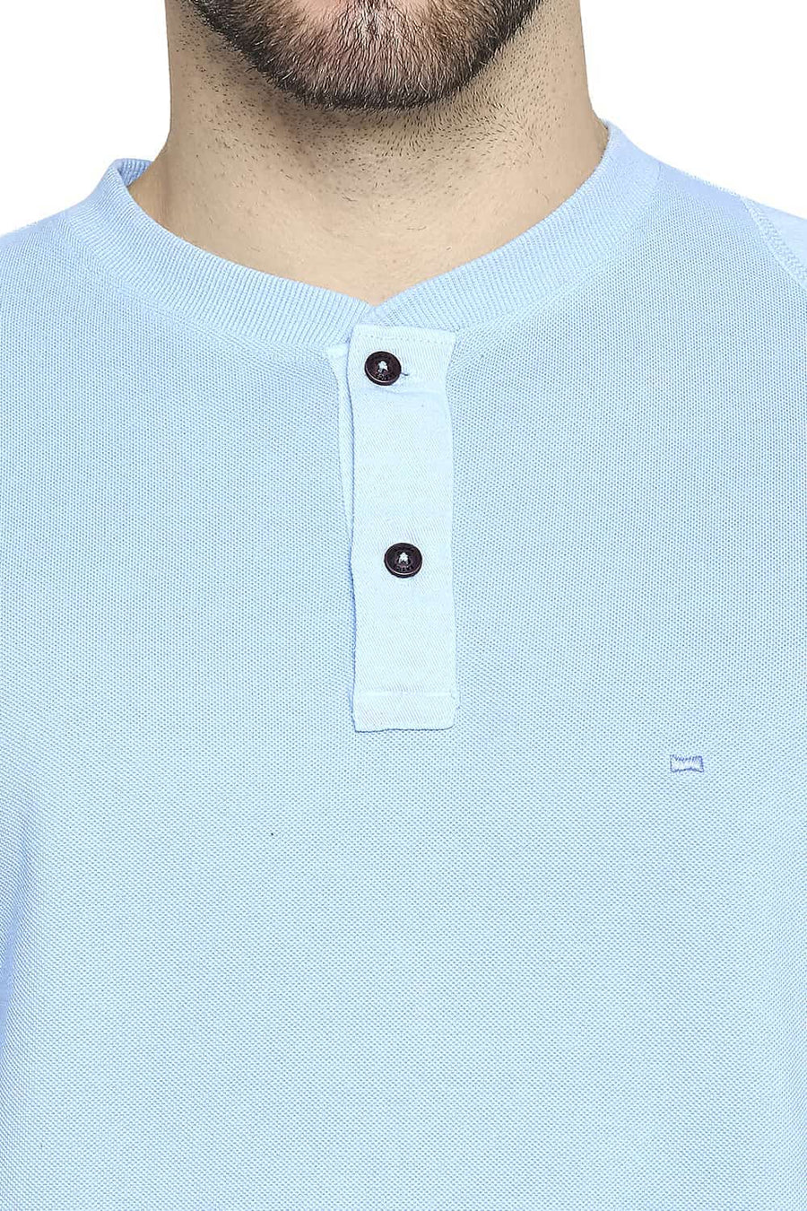 BASICS MUSCLE FIT PLACED BLUE HENLEY T-SHIRT