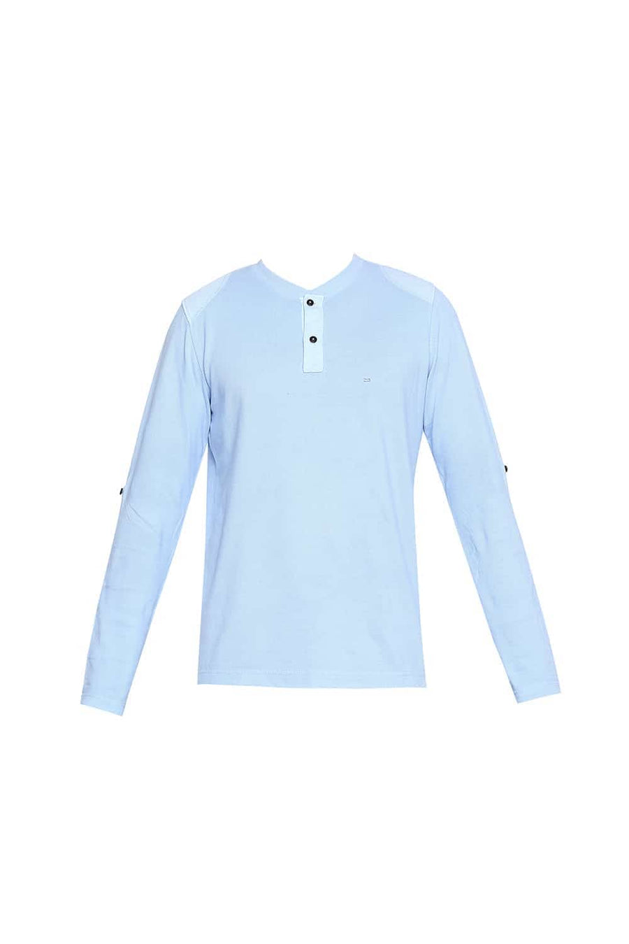 BASICS MUSCLE FIT PLACED BLUE HENLEY T-SHIRT