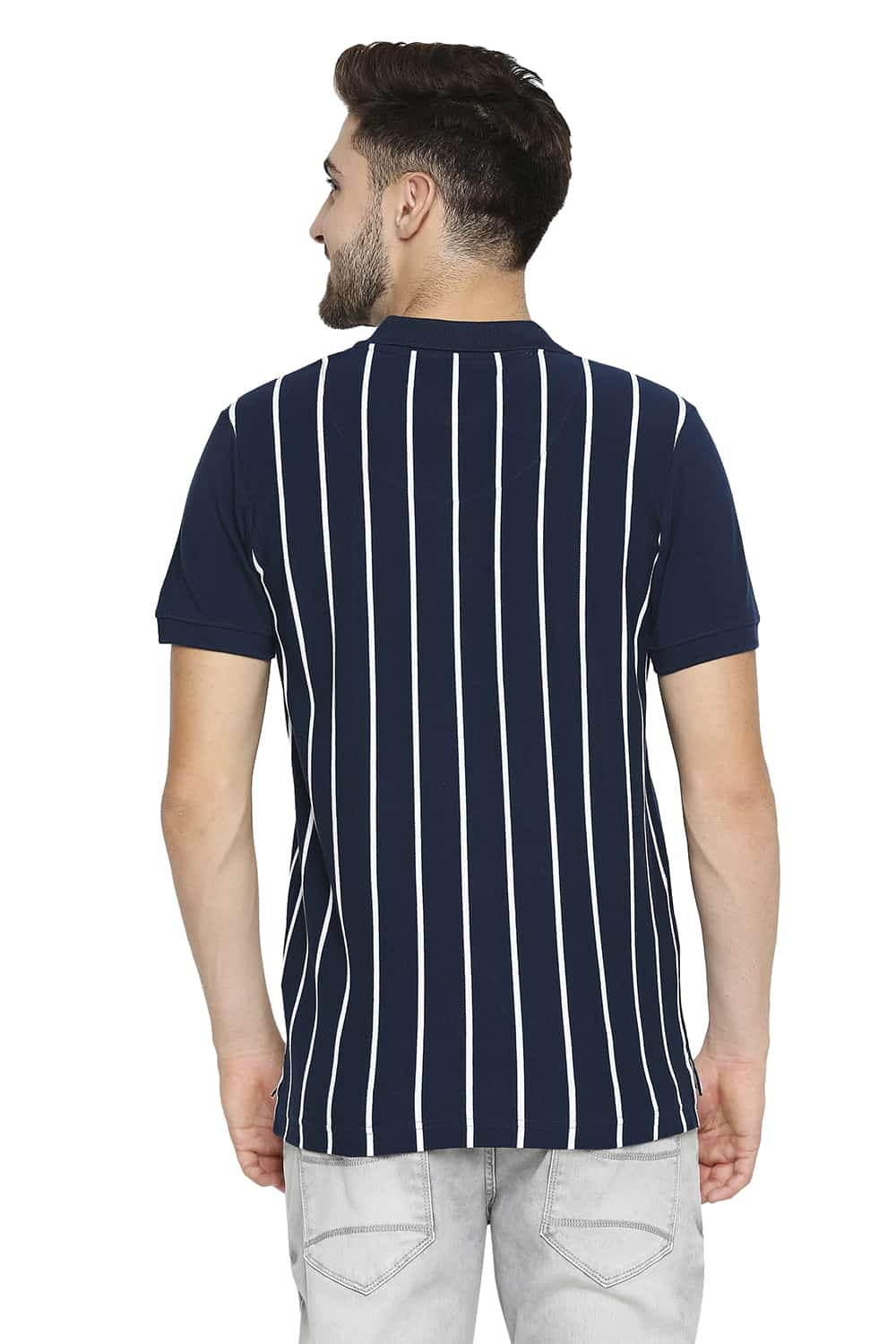 BASICS MUSCLE FIT ENGINEERED STRIPE POLO T-SHIRT