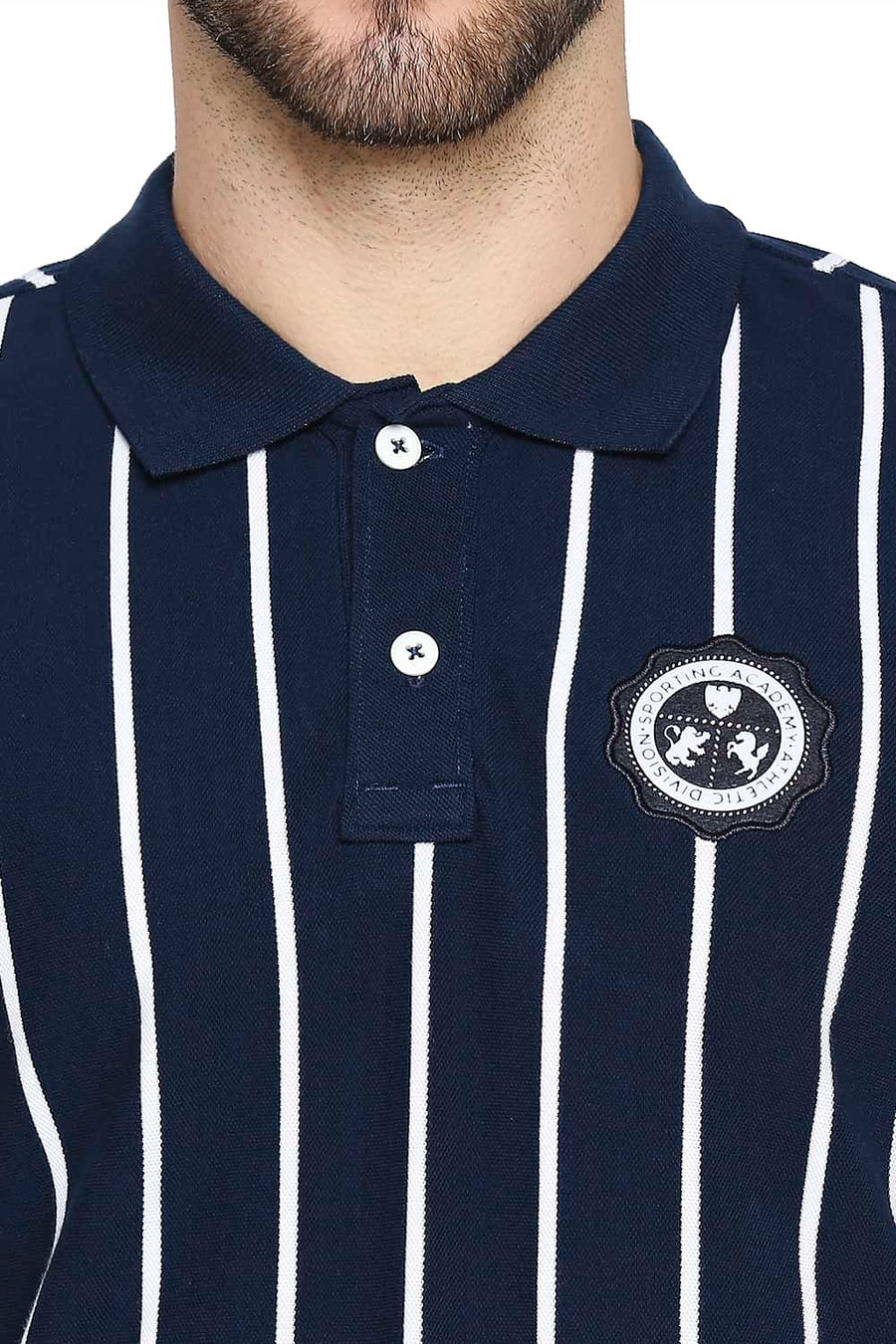 BASICS MUSCLE FIT DRESS BLUES ENGINEERED STRIPE POLO T-SHIRT